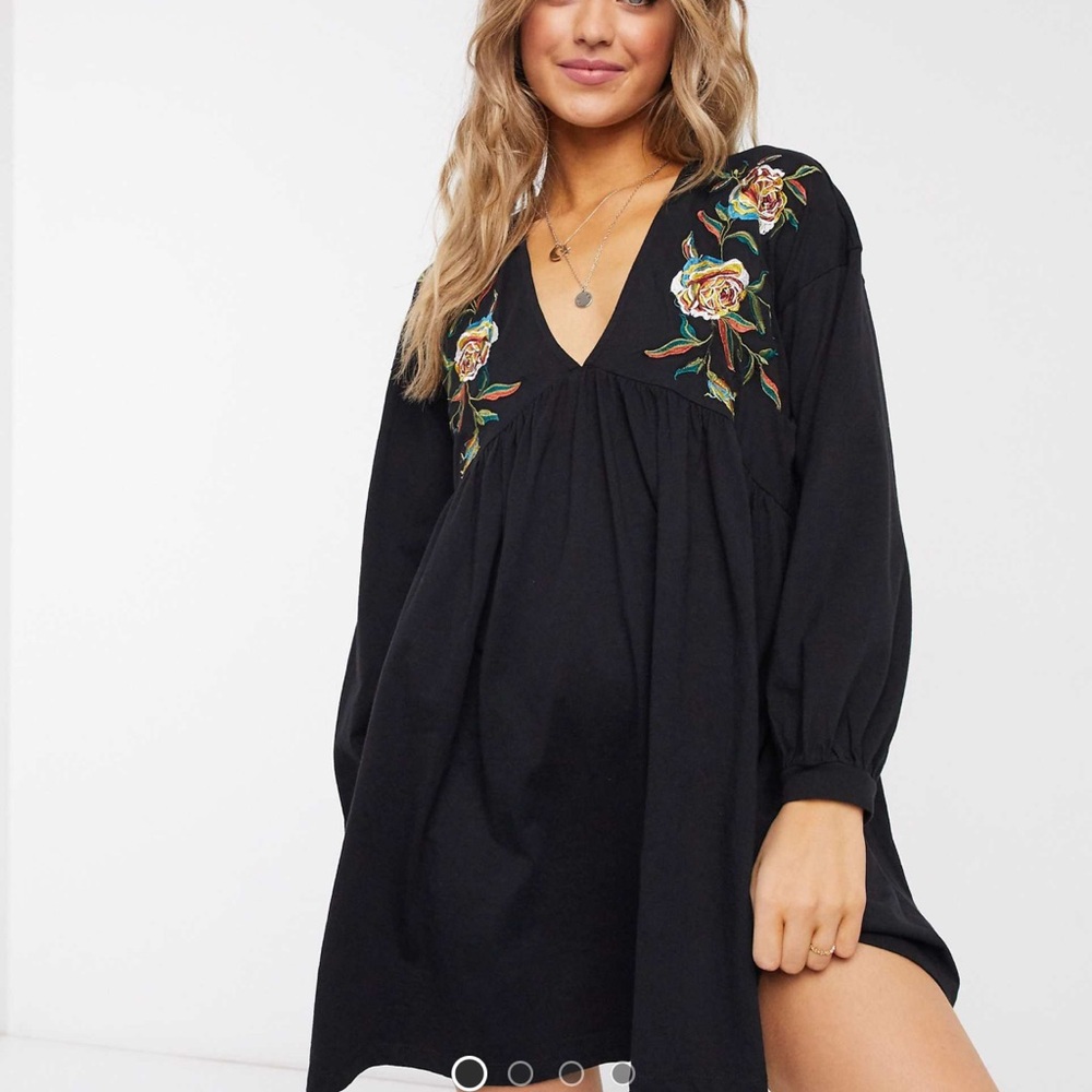 ASOS Black Floral Embroidered Dress